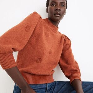 🦋 MADEWELL 🦋 Dotted Eaton Puff-Sleeve Pullover Sweater - [Medium, Orange-Red]
